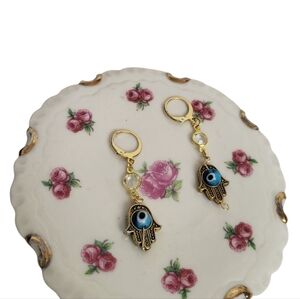 18k Gold Plated Clear Faceted Zircon Hamsa Hand Huggie Hoop Earrings